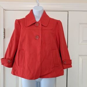 Red Cropped Coat with Button Detail